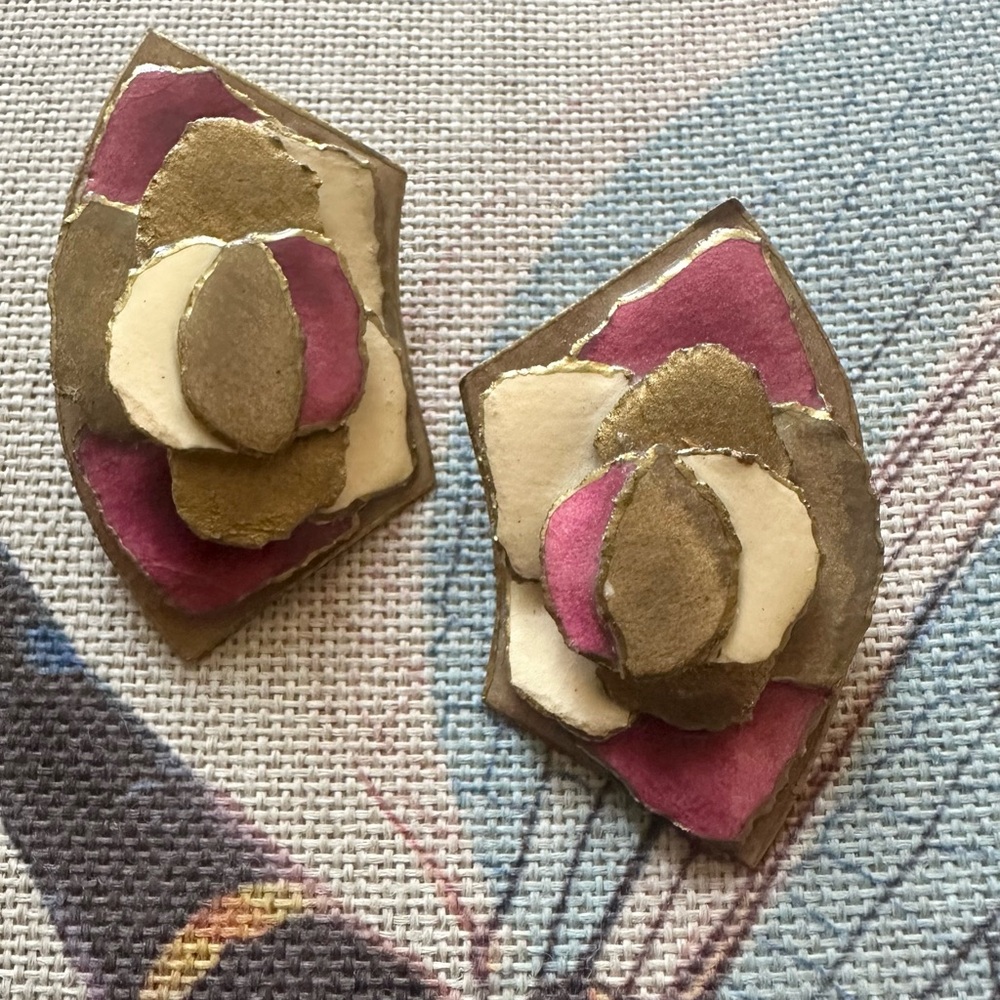 Handcrafted Pink and Gold Art Deco Style Statement Earrings - Women Accessories